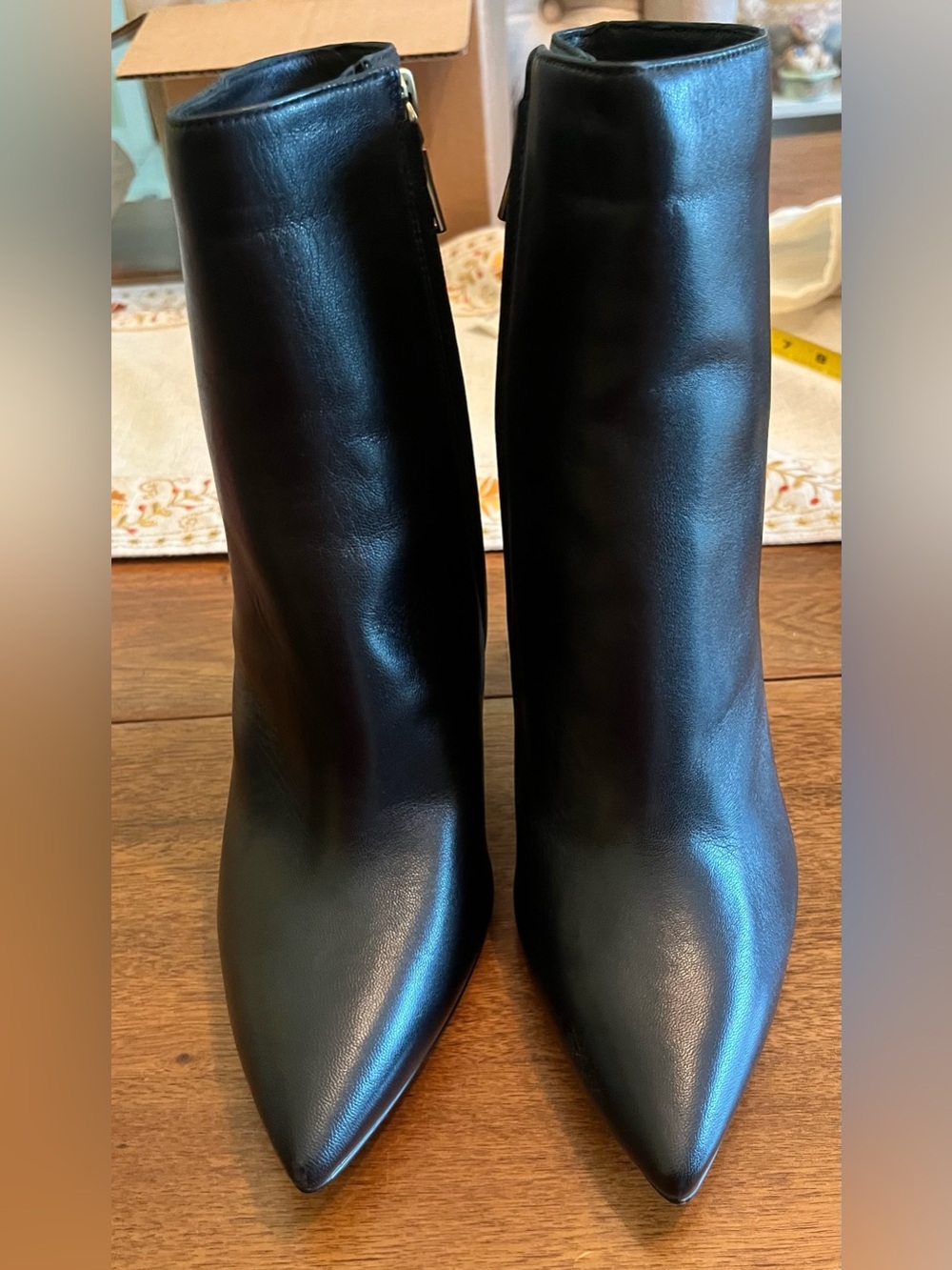 Coach Black Pointed-Toe Leather Heeled Ankle Boots